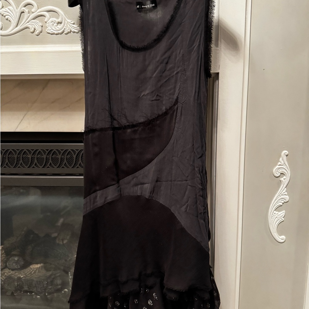 2068 Fashion Ltd. Black Layered Beaded Mini Overall Dress Sleeveless Scoop Neck